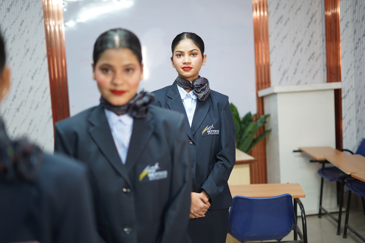 Indian air hostess students in aviation classroom