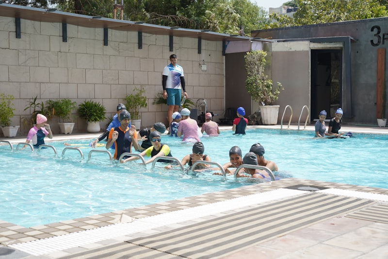 Indian aviation students group practical training in pool